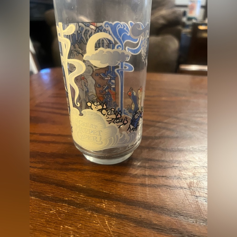McDonald's Miss Piggy Glass with Blue and White Design - Picture 2 of 5